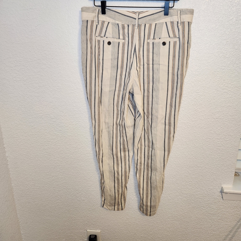 Ann Taylor Loft Linen Pants Women Sz 12 Straight Leg Beach Summer Striped - Picture 10 of 16